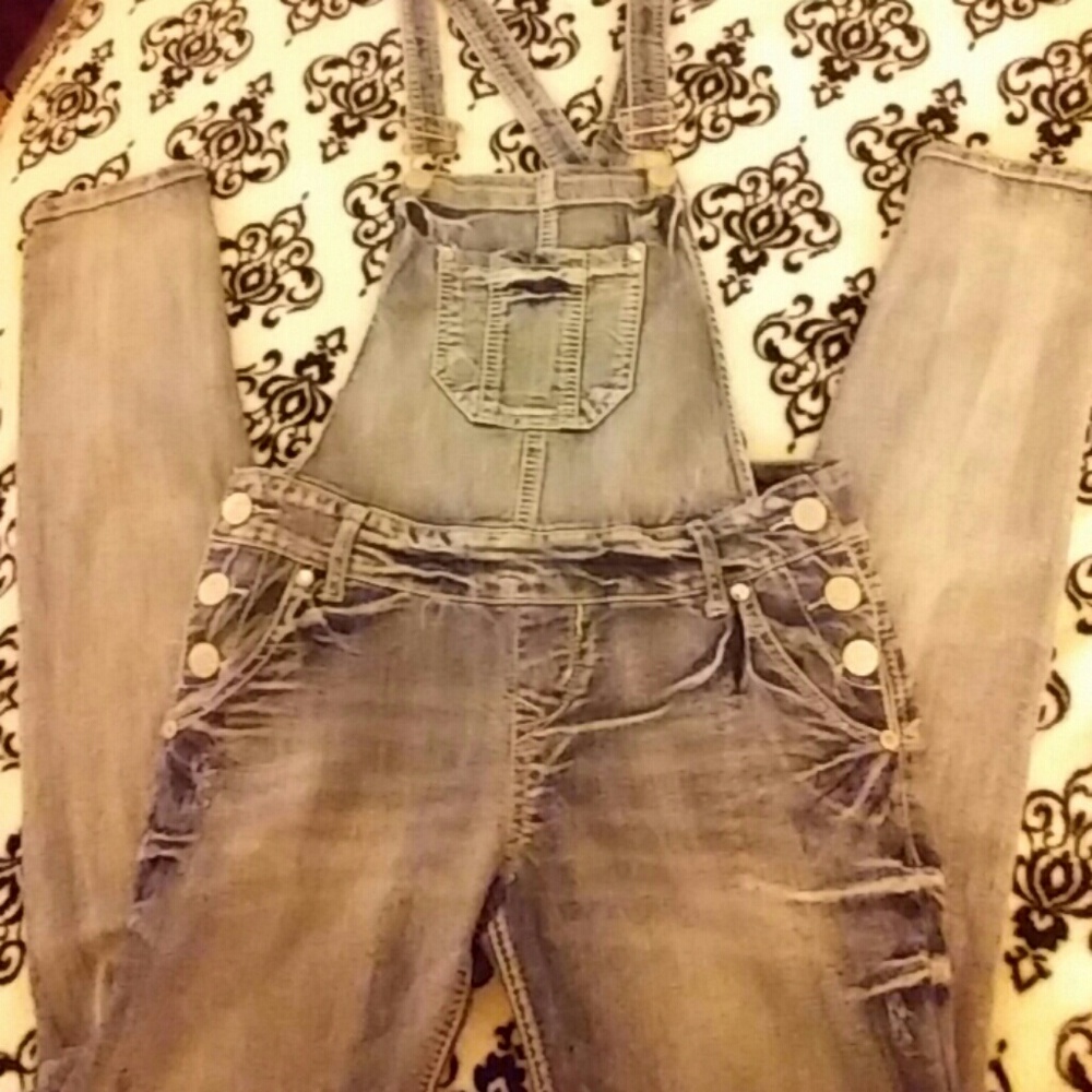 Distressed Skinny Jean Overalls